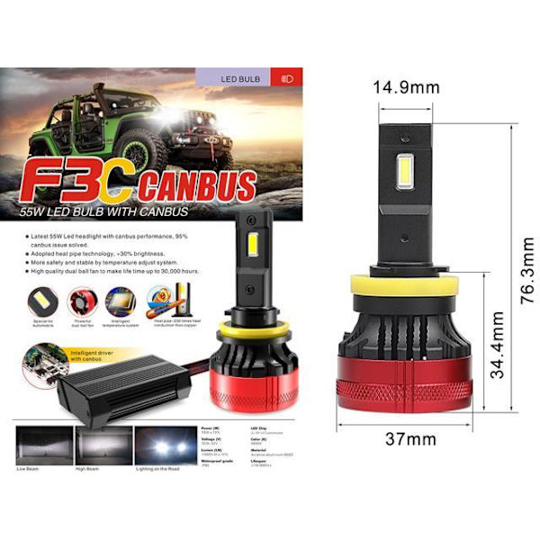 HB4 led kit F3C 9006 5000 lumen 55w 6000k  2-pack