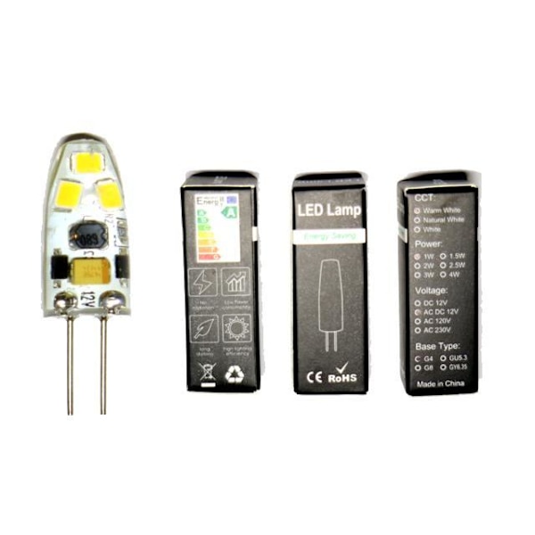 G4 1w dimbar 12v DC + AC Led lampa 4900K vitgul G-4 3-pack Vit