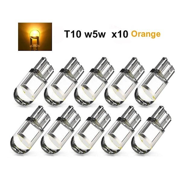 T10 w5w Gul Orange Led med 1st COB led chip 12v DC  10-pack Orange