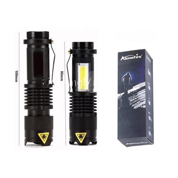 Led ficklampa 3W XP-E Q5 led 300 Lumen + COB + Zoom