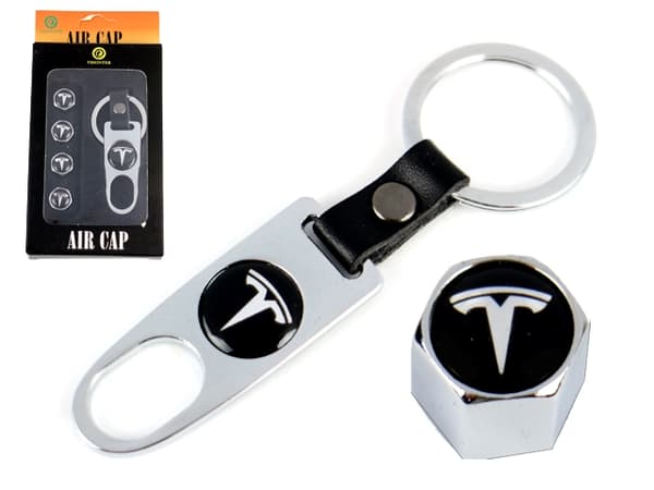 Ventilhattar Tesla 4 st + nyckelring i krom, exklusivt set