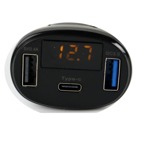 Voltmätare 5-30v + USB 5v Snabbladdare DC C02 QC3.0 Type C Svart