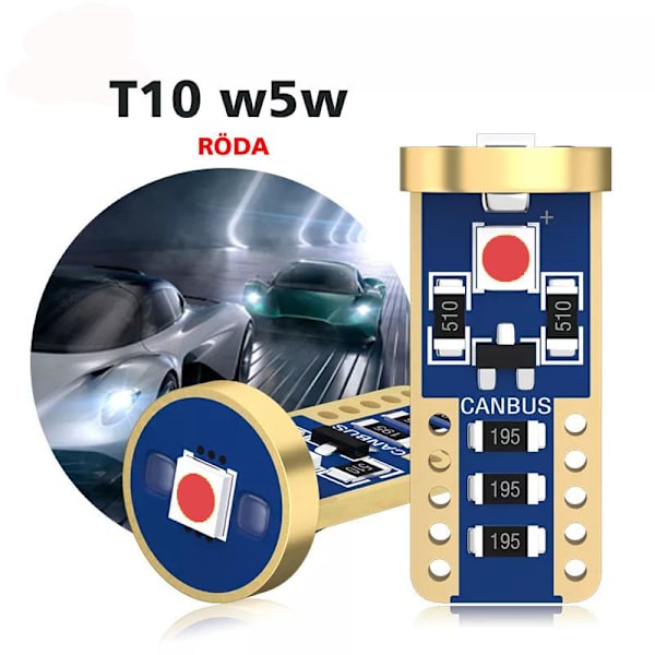 T10 w5w röda Led lampor Canbus 3x 3030SMD chip 2-pack 12-16v Röd