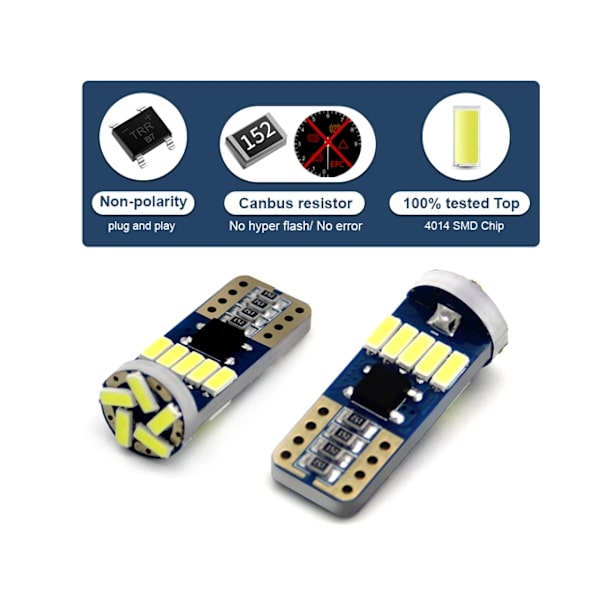 T10 w5w Canbus 6000k 4-pack Led lampor med 15st 4014smd chip vit Röd