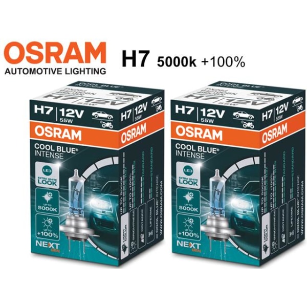 Osram H7 +100% COOL BLUE 5000k halogen lampor 12v DC PGJ19-2 Metall utseende