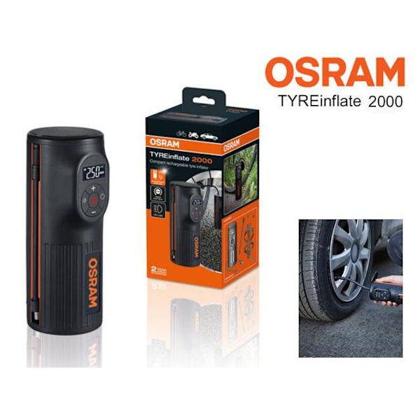 Osram TYREinflate 2000 laddningsbar kompressor däckpump ficklampa Svart