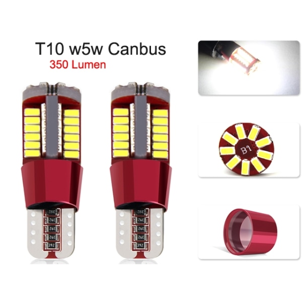 T10 w5w Canbus 6000k Led lampor 12v chip 2-pack Vit