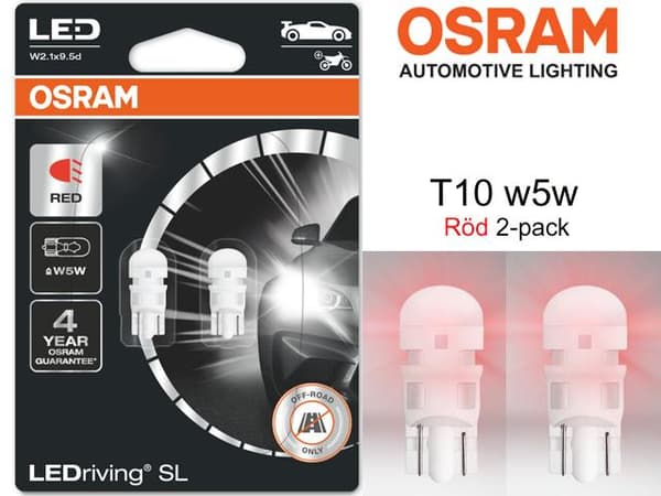 Osram t10 w5w röd 2-pack led W2.1x9.5d Röd