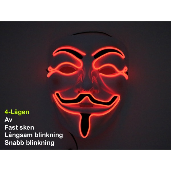 Mask Happy face med Glowstrip Röd Röd