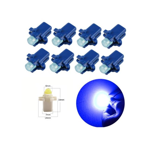 B8,3D blåa Ledlampor med 1st COB ledchip 8-pack instrumentlampa Blå
