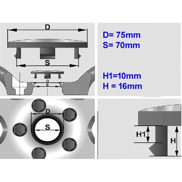 Mercedes 75mm centrumkåpor 4-pack