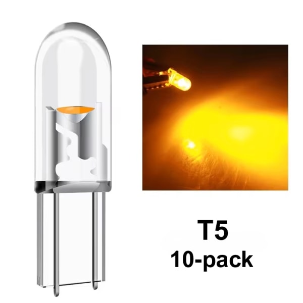 T5 Gul - Orange 10-pack COB Led W2x4.6d W2.1.x4.9d W1.2W W2.3W Orange Gul-Orange 10-pack