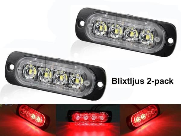 Markeringsljus, röda blixtljus, LED-lampor, 2-pack, 12V/24V Röd