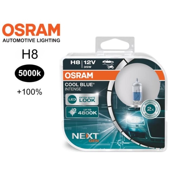 Osram H8 +100% COOL BLUE 5000k halogen lampor 12v DC PGJ19-1 Metall utseende