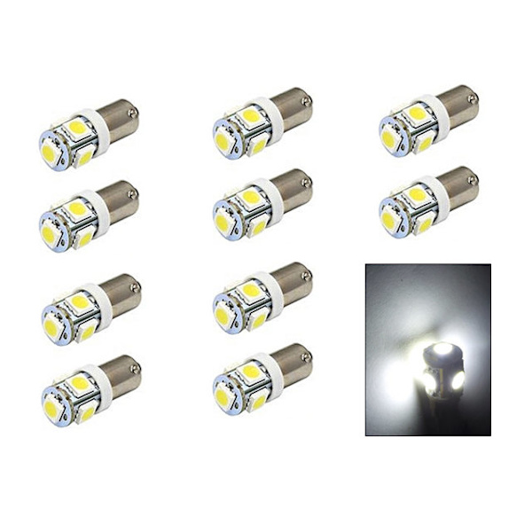 BA9S 10-pack 6000k Led med 5st SMD5050 chip T4W styling Silvergrå