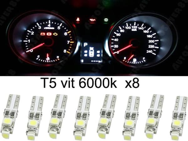 T5 LED 8-pack vit 1210SMD W2x4.6d W2.1.x4.9d W1.2W W2.3W Vit