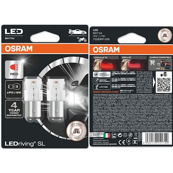 Osram röd p21/5w bay15d 1157 led lampor 12v premium led Röd