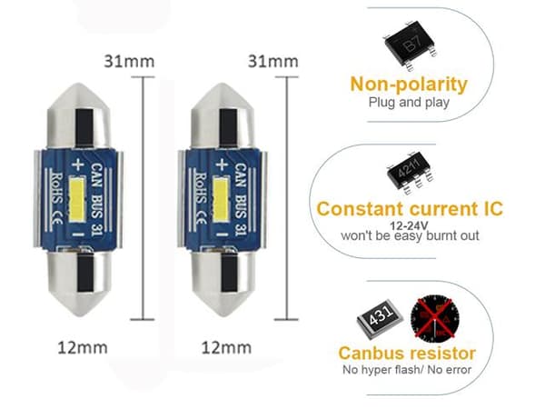 canbus c5w 31mm Led 400 lumen 6000K 2-pack Vit