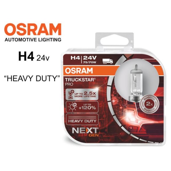 Osram H4 +100% 24volt 70/75w halogen premium lampor p43t 2-pack Metall utseende