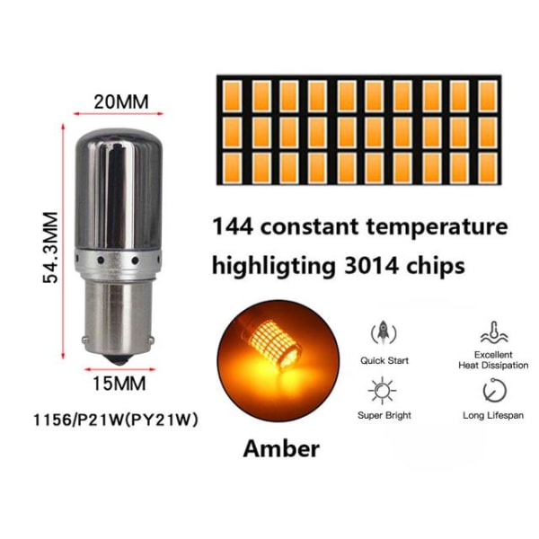 Bau15s gul blinkers Canbus led lampor 12v py21w diadem Silvergrå