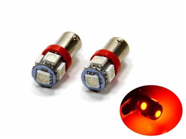 BA9S Led med 5st SMD5050 chip 2-pack T4W styling SilverGrey Röda 2-pack