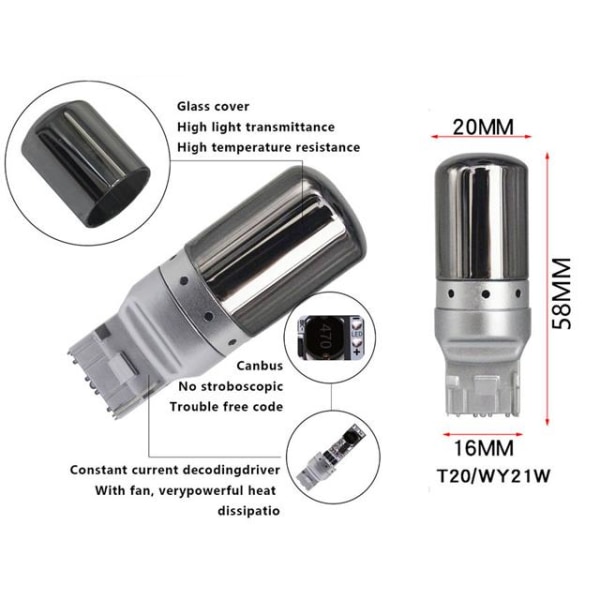 T20 7440 gul blinkers Canbus led lampor wy21w w21w diadem w3x16d Silvergrå