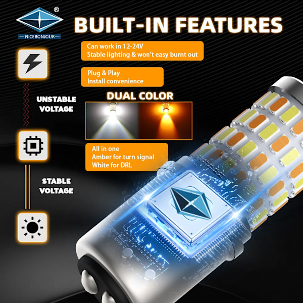 T25 3157 p27/7w  Led lampor gulvita chip Dualcolor 2-pack , multifärg