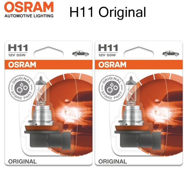 Osram H11 ORIGINAL 55w halogen 2-pack lampor 12v DC  PGJ19-2 Metall utseende
