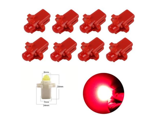 B8,3D röda Ledlampor med 1st COB ledchip 8-pack instrumentlampa Röd