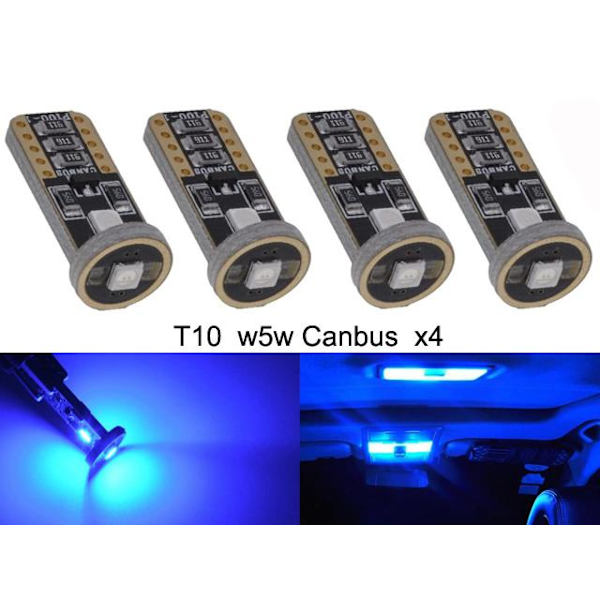 T10 w5w blå Led lampor Canbus m. 3st 3030SMD chip 4-pack Blå