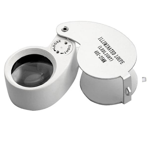 Lupp 40x25mm förstorningsglas med stark ledlampa inkl. batterier silver