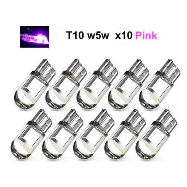 T10 w5w pink rosa Led med 1st COB led chip 12v DC  10-pack Lila