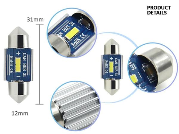 canbus c5w 31mm Led 400 lumen 6000K 2-pack Vit