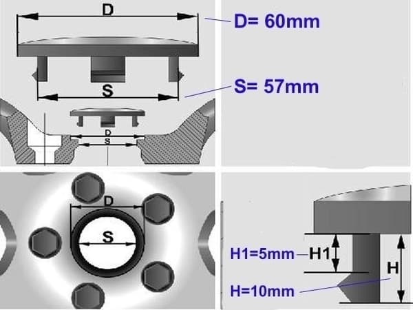 Audi centrumkåpor 60 mm, passar fälgar med 57 mm hål, 4-pack