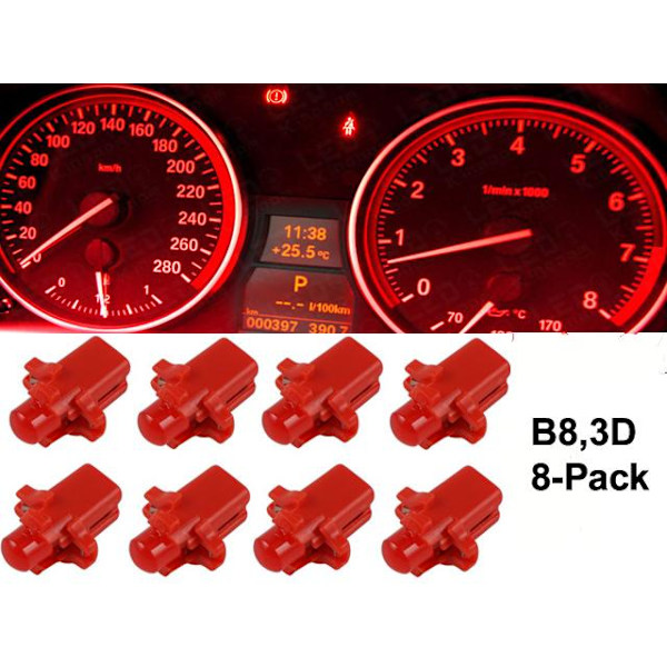 B8,3D röda Ledlampor med 1st COB ledchip 8-pack instrumentlampa Röd