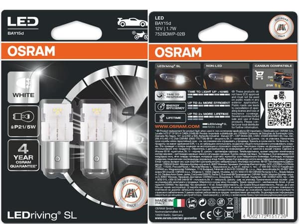 Osram 6000k p21/5w bay15d 1157 led lampor 12v Vit