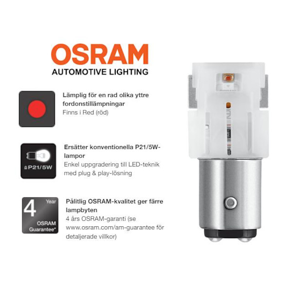 Osram röd p21/5w bay15d 1157 led lampor 12v premium led Röd