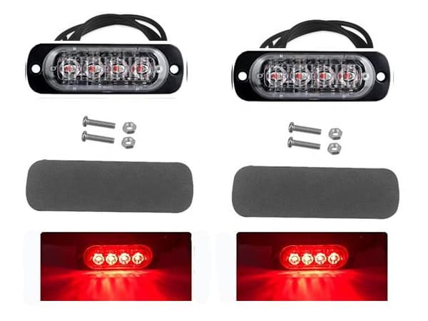 Markeringsljus, röda blixtljus, LED-lampor, 2-pack, 12V/24V Röd