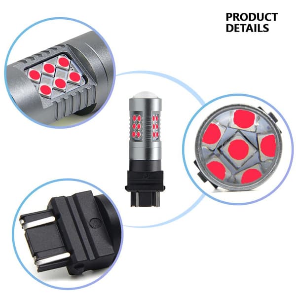 3157 Röd p27/7w Led med 24st 3030smd 2-pack bak bromsljus Silvergrå