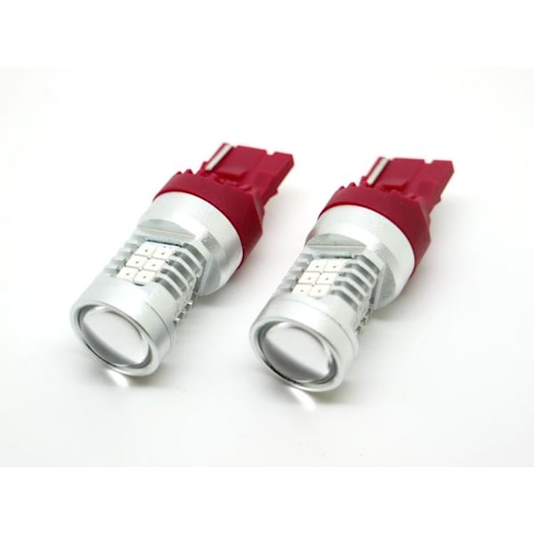 T20 7440 w21w Röd Led med 21st 2835smd ledchip 2-pack w3x16d Silvergrå