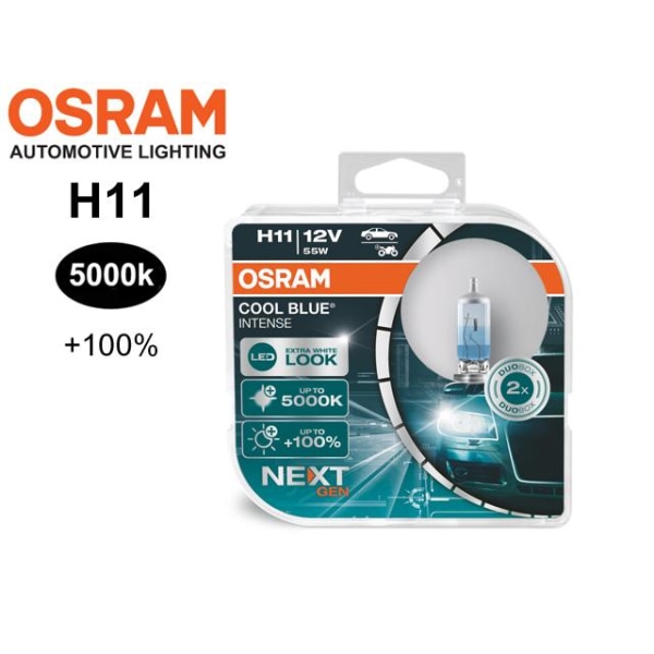 Osram H11 +100% COOL BLUE 5000k halogen lampor 12v DC PGJ19-2 Metall utseende