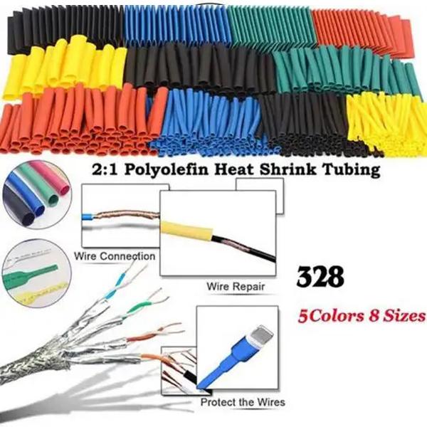 Krympslang sortiment 328 st olika storlekar diameter och längder multifärg