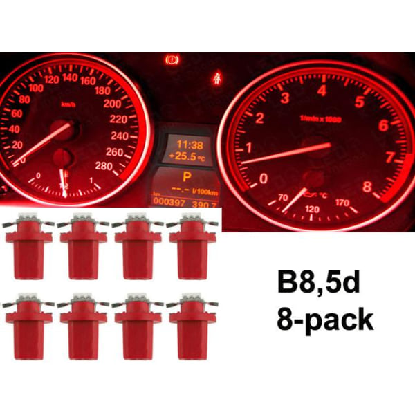 B8,5D Röda Ledlampor 8-pack instrumentlampa 12v Röd
