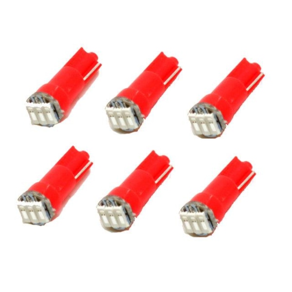 T5 röd 6-pack Led med 4014SMD chip W2x4.6d W2.1.x4.9d W1.2W W2.3 Red Röda 6-pack