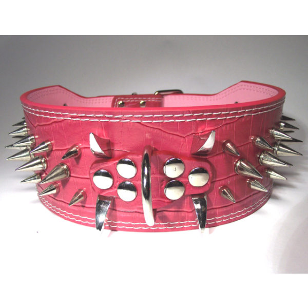 Hund halsband 3" mörk rosa med nitar 59-67cm