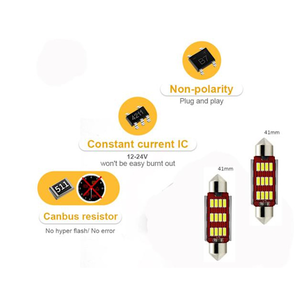 c5w canbus 41mm röd led spollampor SV8.5 festoon 2-pack 12v Röd