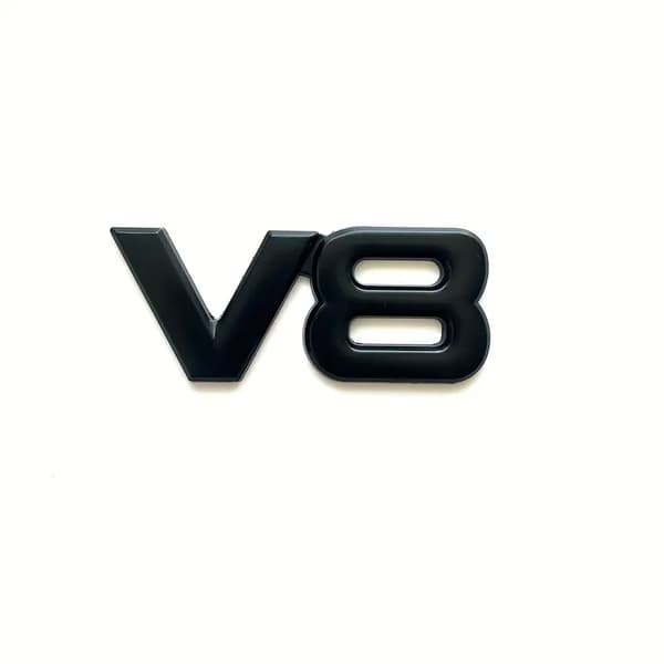Emblem V8 svart metall  7,5 cm x 3,2 cm