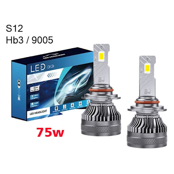 S12 75w Hb3 / 9005 led kit 6500 lumen 6000k 2-pack multifärg