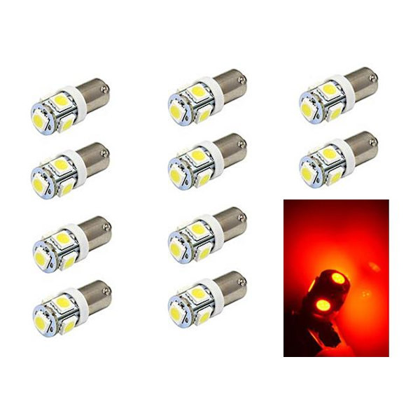 BA9S 10-pack röd Led med 5st SMD5050 chip T4W styling Silvergrå