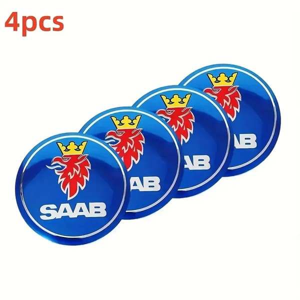 Saab emblem till centrumkåpor, hjulnavsskydd, fälg, 4-pack, styling.